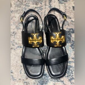 Tory Burch Black Sandals with Gold Emblem